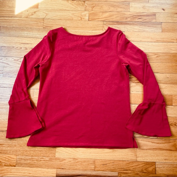 Halogen Flare Sleeve Bateau Tee Sz XL Red Chili Good Preowned Condition - Picture 3 of 7